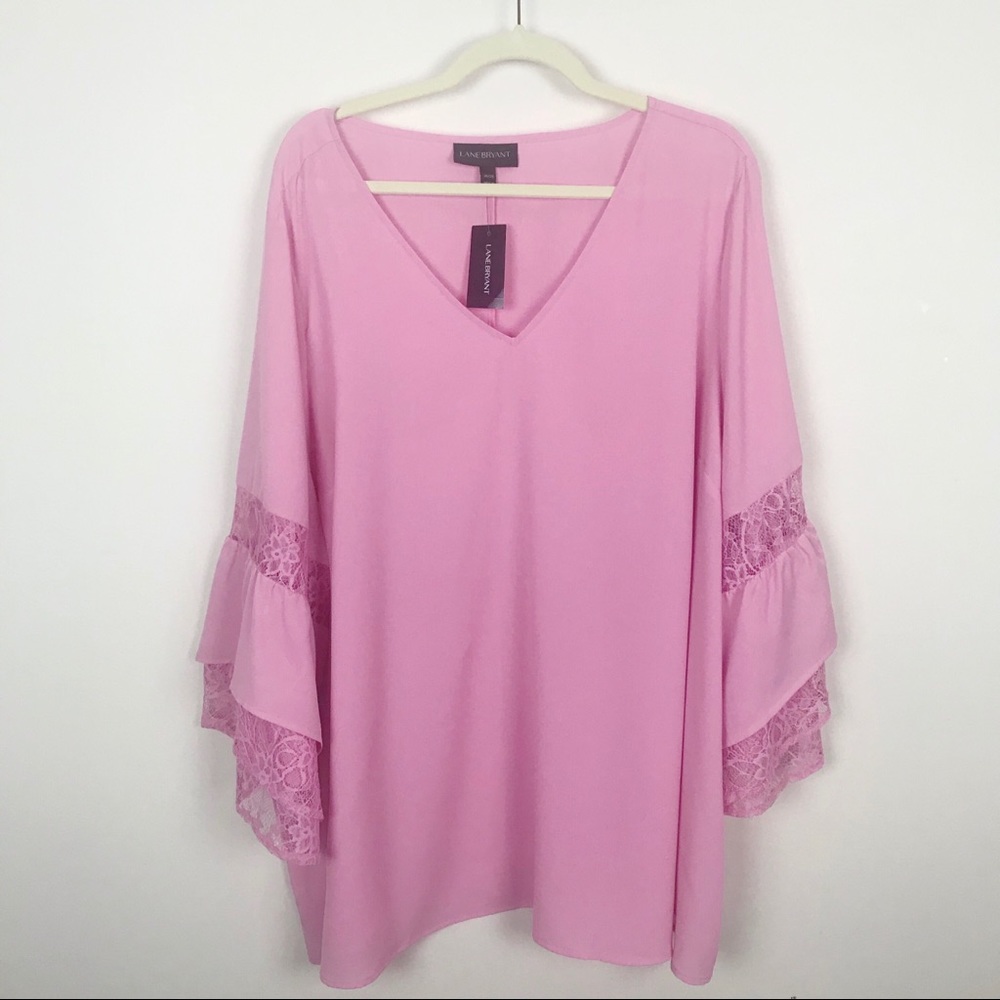 NWT Lane Bryant Pink Lace Ruffle Sleeve Blouse